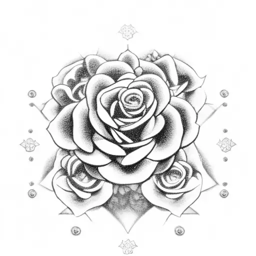 A rosary composed of black and grey roses, with a wolf's paw print at the center tattoo design idea