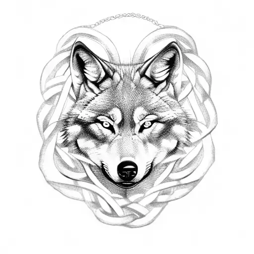 A delicate rosary intertwined with the silhouette of a wolf tattoo design idea