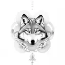 A delicate rosary intertwined with the silhouette of a wolf tattoo design idea