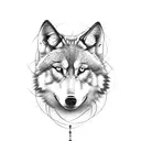 A delicate rosary intertwined with the silhouette of a wolf tattoo design idea