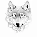 A delicate rosary intertwined with the silhouette of a wolf tattoo design idea