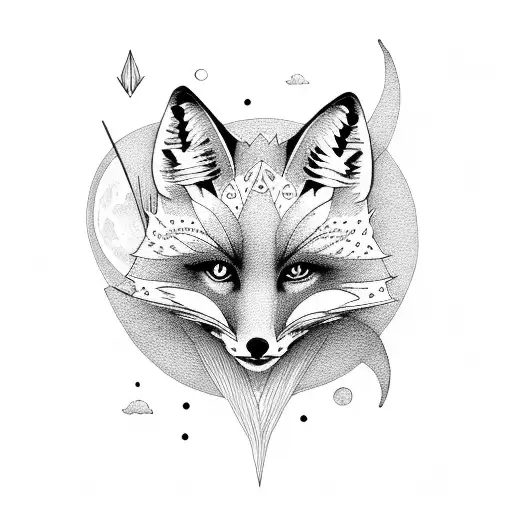 fox with a moon tattoo design idea