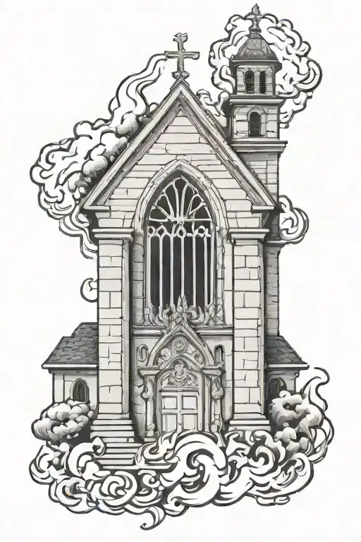 Burning church tattoo design idea