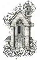 Burning church tattoo design idea
