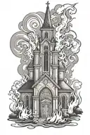 Burning church tattoo design idea