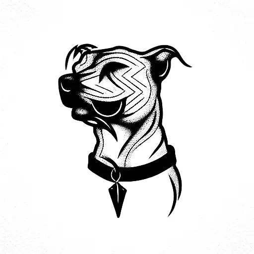 outline of an angry pit bull wearing a spiked choker tattoo design idea