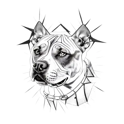 outline of an angry pit bull wearing a spiked choker tattoo design idea