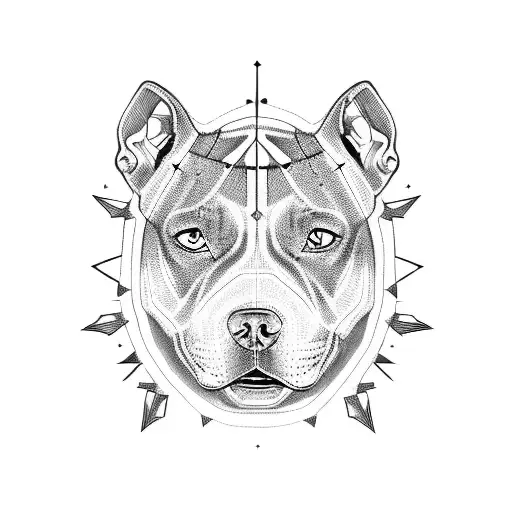 outline of a pit bull looking angry wearing a choker with spikes tattoo design idea
