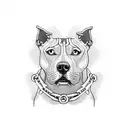 outline of a pit bull looking angry wearing a choker with spikes tattoo design idea