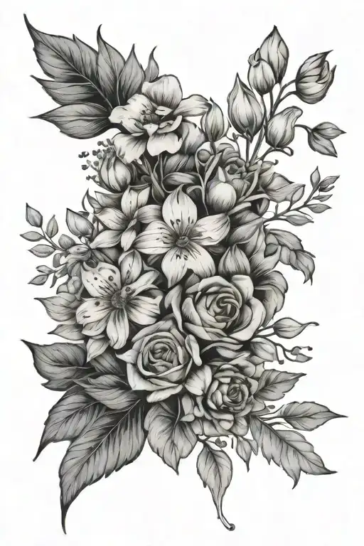 birth flower September and April bouquet wrapped tattoo design idea
