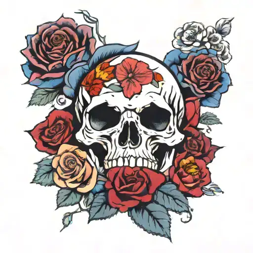 skull with roses tattoo design idea