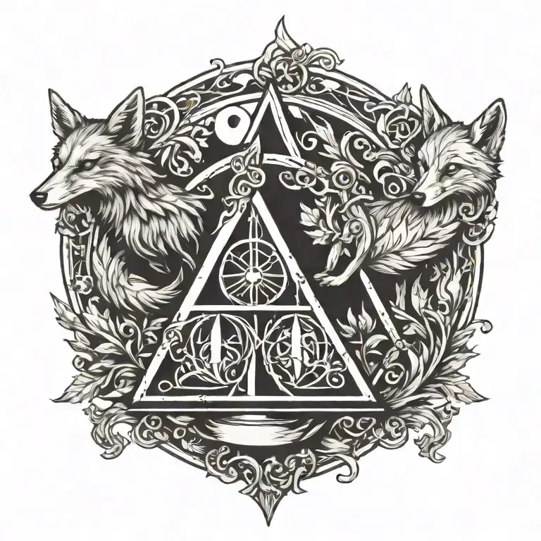 deathly hallows with fox the Phoenix  tattoo design idea