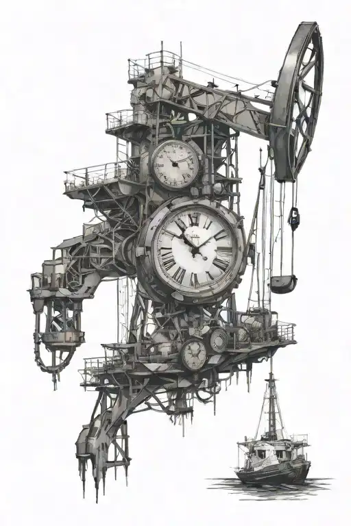 clock and oil rig with grandpa tattoo design idea
