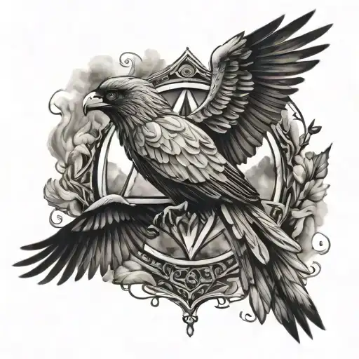 deathly hallows with pheonix bird tattoo design idea