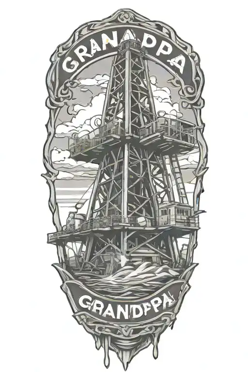 drilling rig with the name grandpa  tattoo design idea