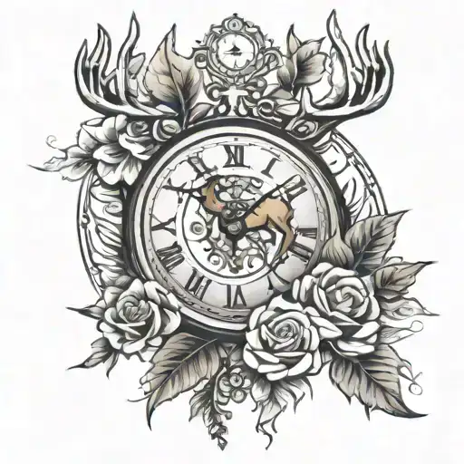in loving memory for Grandpa with a clock and deer tattoo design idea