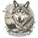 lone wolf scene  with writing saying grandma tattoo design idea