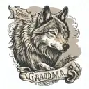 lone wolf scene  with writing saying grandma tattoo design idea