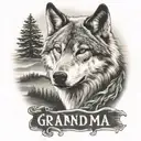 lone wolf scene  with writing saying grandma tattoo design idea