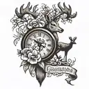 in loving memory for Grandpa with a clock and deer tattoo design idea
