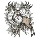 in loving memory for Grandpa with a clock and deer tattoo design idea