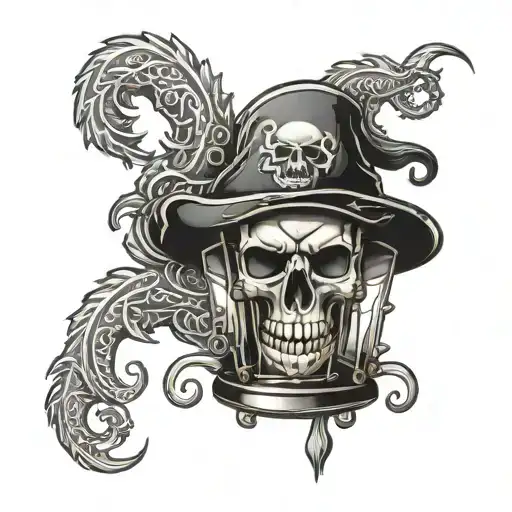 pirate lantern with skull with tentacles tattoo design idea
