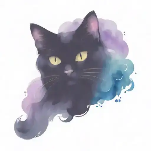 Lily flower and fluffy black cat tattoo design idea