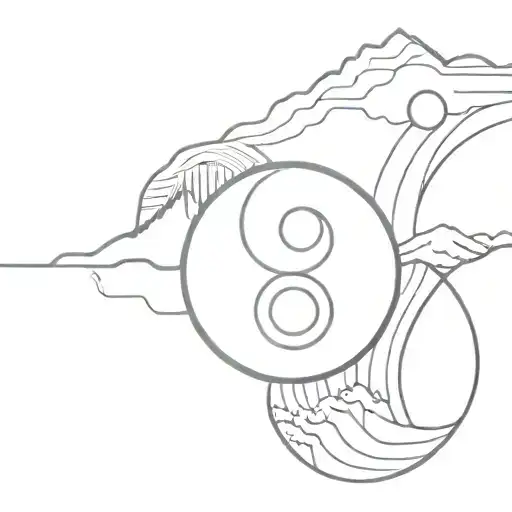 Yin-yang, teardrop, sun, mountains, interconnectedness. tattoo design idea