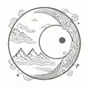 yin-yang for intro/extrovert balance, teardrop for empathy, sun/mountains for nature/travel love, intricate lines for in tattoo design idea