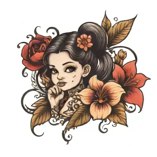 5 kids flowers growing tattoo design idea