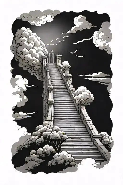 stairway to heaven with clouds tattoo design idea
