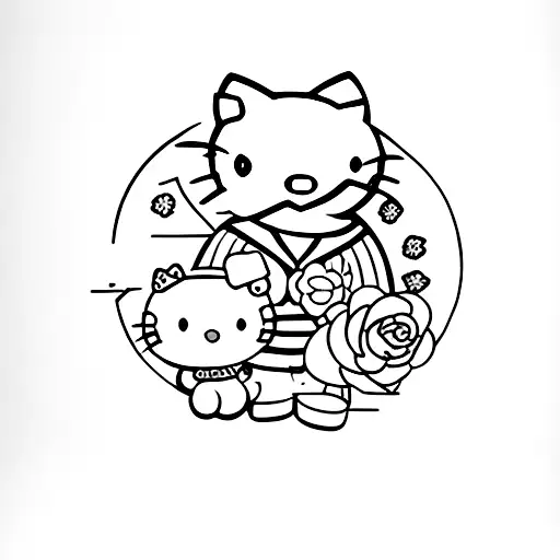 Hello Kitty, Bold Red lines, Creative, Traditional tattoo design idea