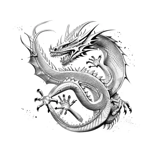 Black and Grey "Watercolor Dragon" Tattoo Idea BlackInk AI