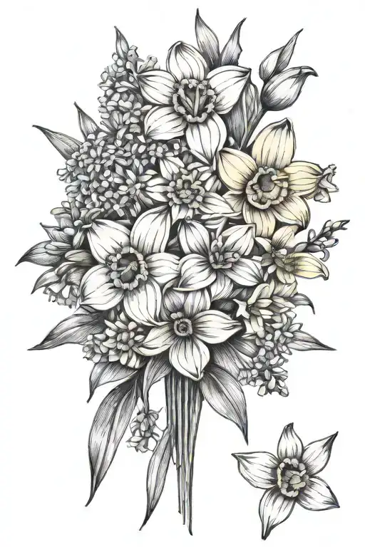 really simple bouquet with daffodils and daisies  tattoo design idea