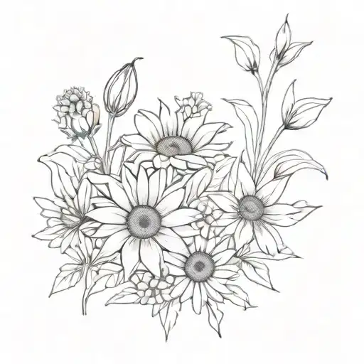wildflower bouquet with sunflowers daisies and lilies  tattoo design idea