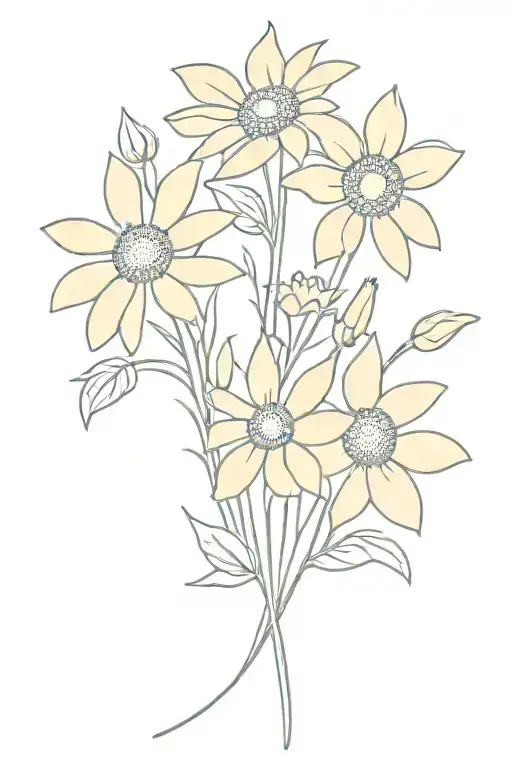 really simple bouquet with sunflowers, daffodils and daisies  tattoo design idea