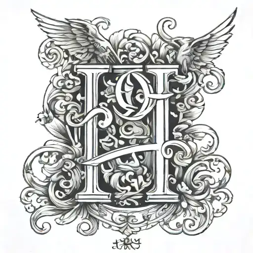 alphabet E and H  tattoo design idea