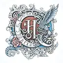 alphabet E and H  tattoo design idea