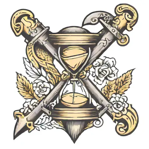 hourglass inscribed in crossed scythes tattoo design idea