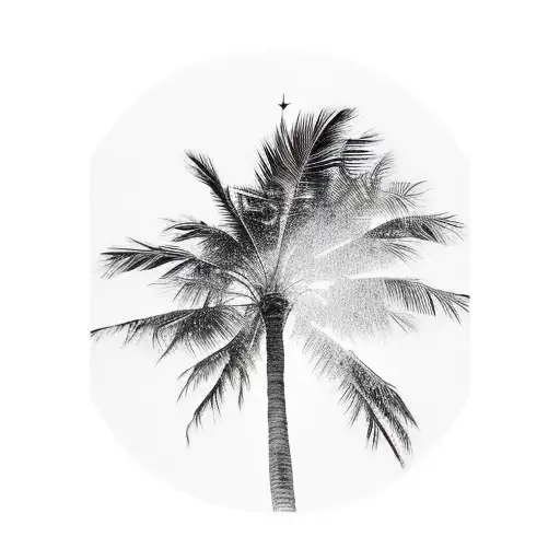 a palm tree in shade with white lightning above tattoo design idea