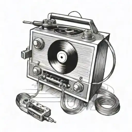 record player needle with music coming from the notes tattoo design idea
