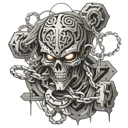 exodia Yugioh with ball of energy and chains breaking tattoo design idea