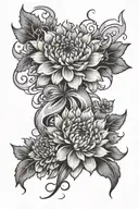 violet and chrysanthemum flowers with lightning bolt sleeve tattoo design idea
