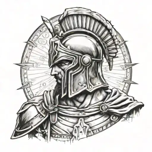 spartan with broken shield at bottom tattoo design idea
