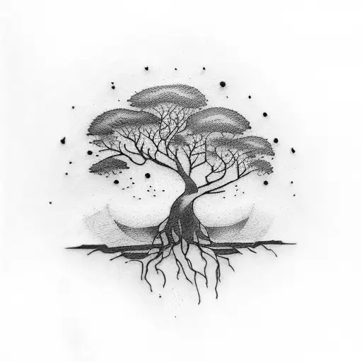 Tattoo in black ink for a man of daughters name, Eloise Mara, with an acacia tree  tattoo design idea