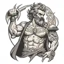  realistic tattoo of Hephaestus (volcan) striking his anvil forging zeus' lightning bolts under an erupting volc tattoo design idea