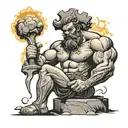  realistic tattoo of Hephaestus (volcan) striking his anvil forging zeus' lightning bolts under an erupting volc tattoo design idea
