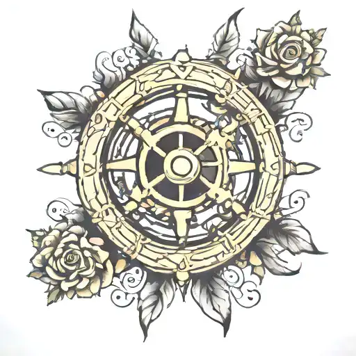  ship wheel intertwined tattoo design idea