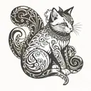 cat with wrapping tail wrapped tattoo design idea