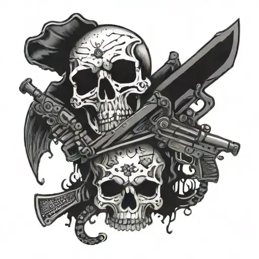skull and weapons tattoo design idea
